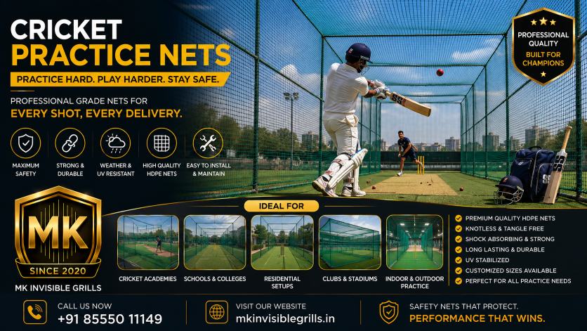 Cricket Practice Nets installation by MK Invisible Grills